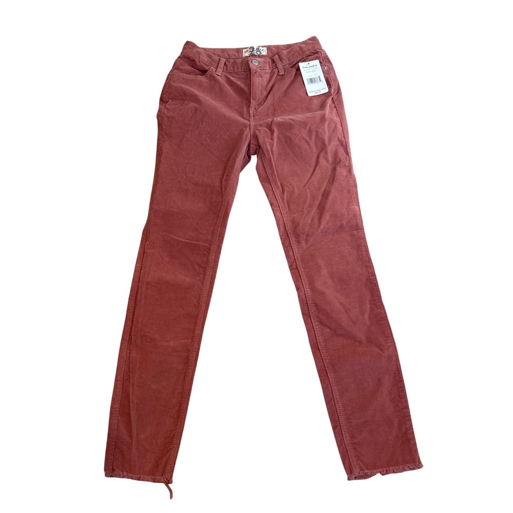 Free People We The Free Corduroy Skinny Pants Dusty‎ Rose Raw Hem Size 26 NWT